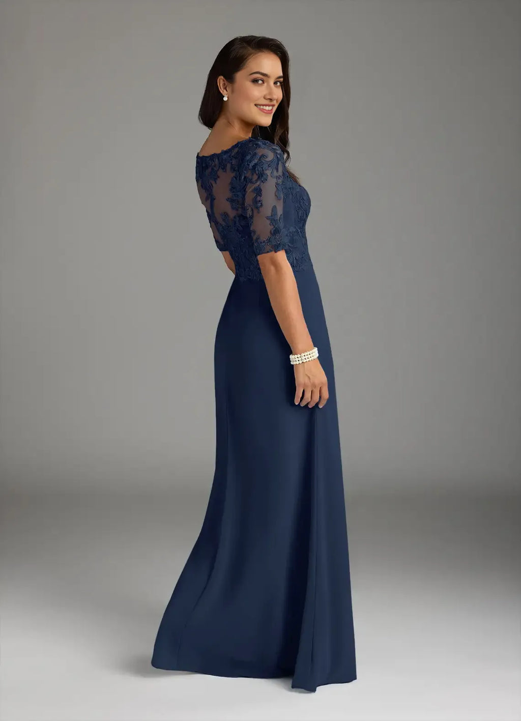 Navy Dark A-Line V-Neck short sleeves Mother of the Bride Dresses Bodice