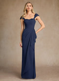 Navy Dark Unique Mermaid Mother of the Bride Dress with Shoulder Neckline and Ruched Bodice
