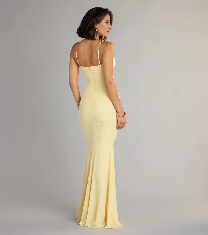 Elegant Mermaid Plunge Spaghetti Strap Low Back Long Evening Dress