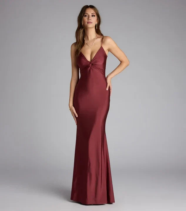 Sexy Mermaid V Neck Spaghetti Strap Crisscross Back Long Evening Dress