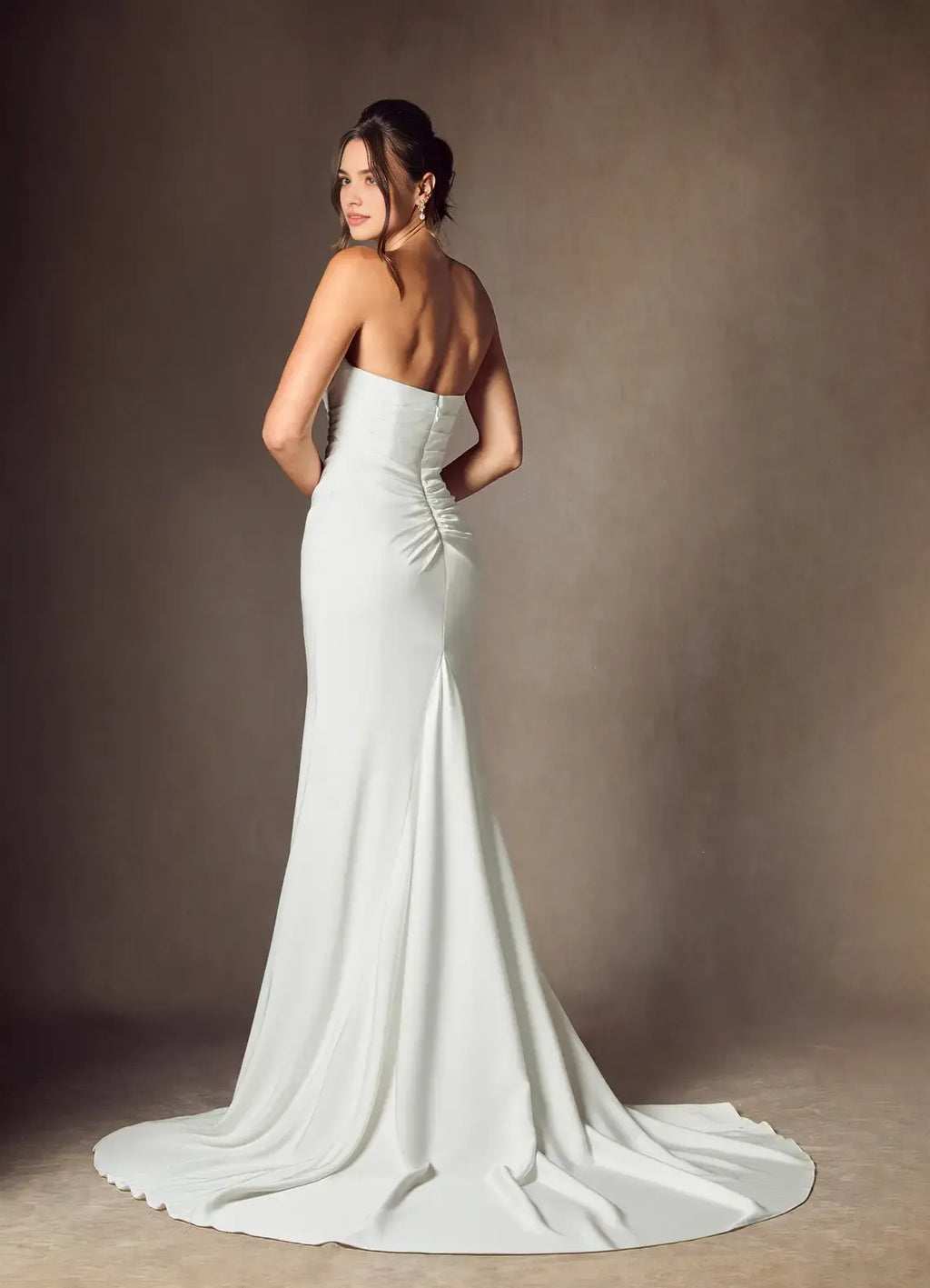 White Diamond Mermaid Strapless Back Wedding Dress Cowl Neckline Ruched Bodice Wedding Dresses for Formal Weddings