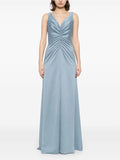 Blue Dusty Ruched V-Neck Evening Dress