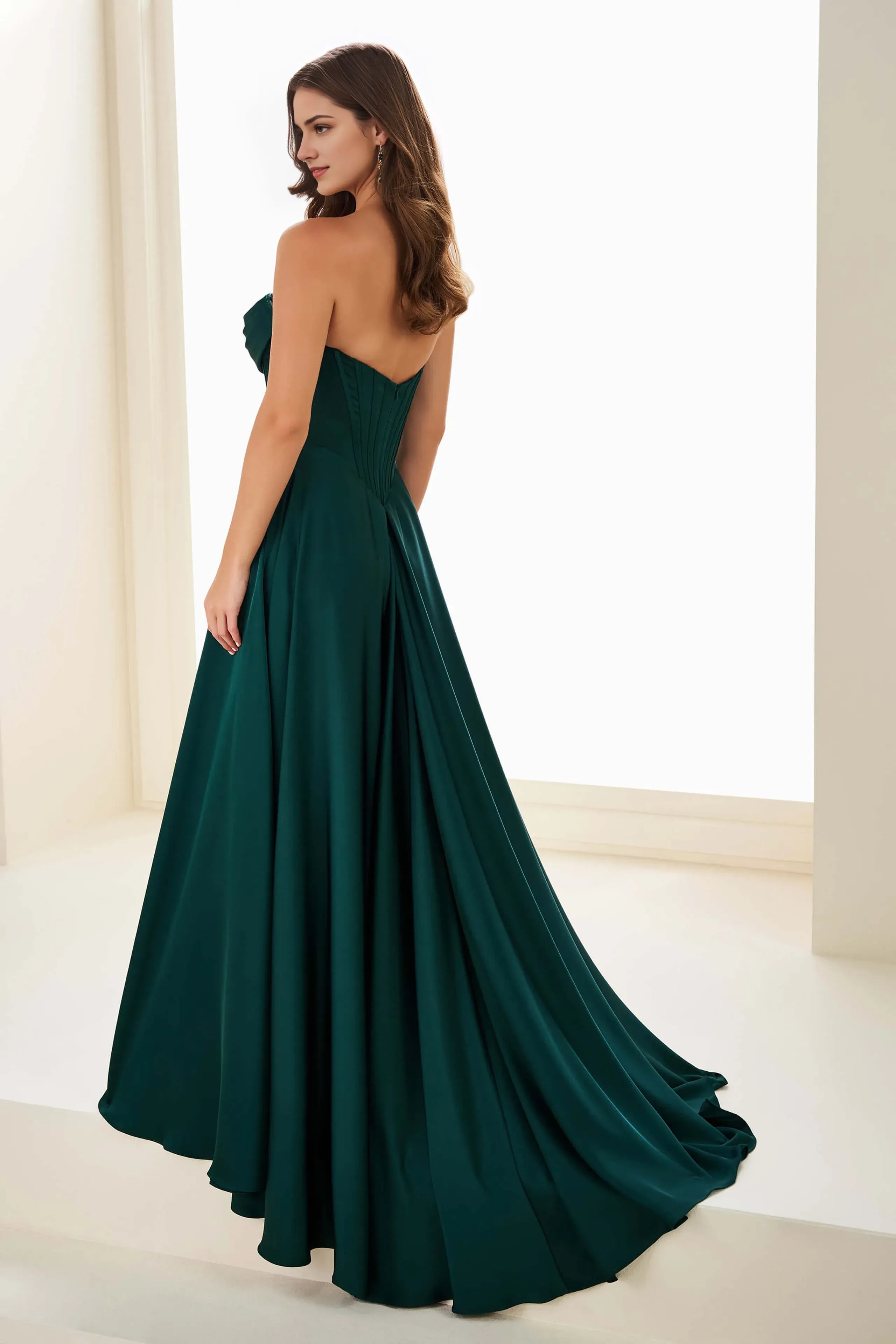 Emerald Ballgown Sweetheart Strapless Back Zip Floor-Length Ruched Prom Dress