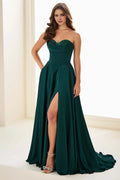Emerald Ballgown Sweetheart Strapless Back Zip Floor-Length Ruched Prom Dress