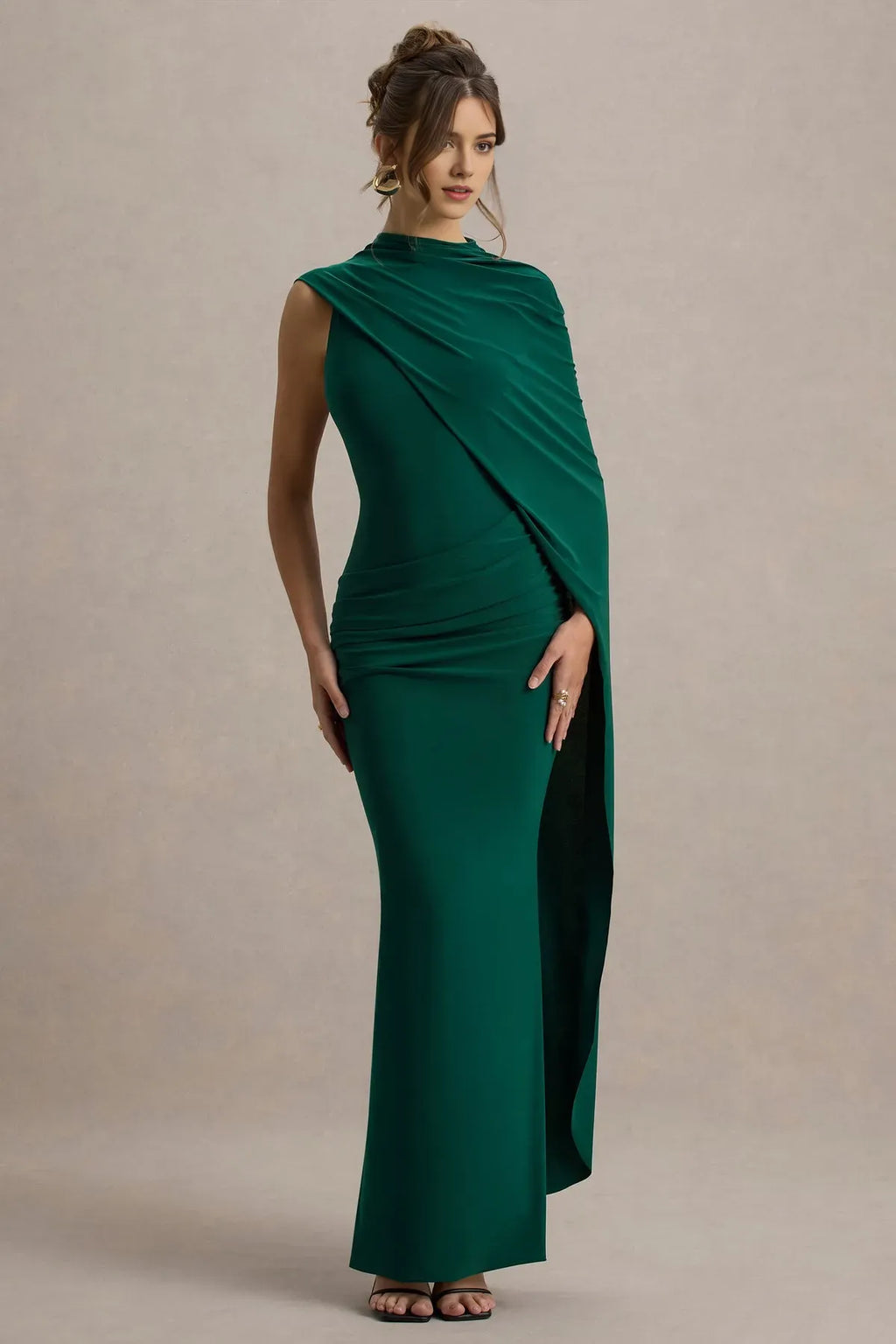 Green Emerald One Prom Dresses with Ruched Waist and Asymmetric Overlay for Glamorous Evening Occasions