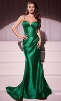 Black Emerald Green Mermaid Gown with Spaghetti Straps Corset Top and Side Draping Ideal for Prom Tie Events