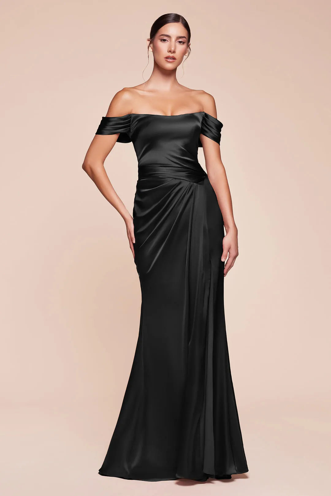Green Emerald Off - Shoulder Prom Dress with Draped Waist and High Side Slit for Formal Occasions
