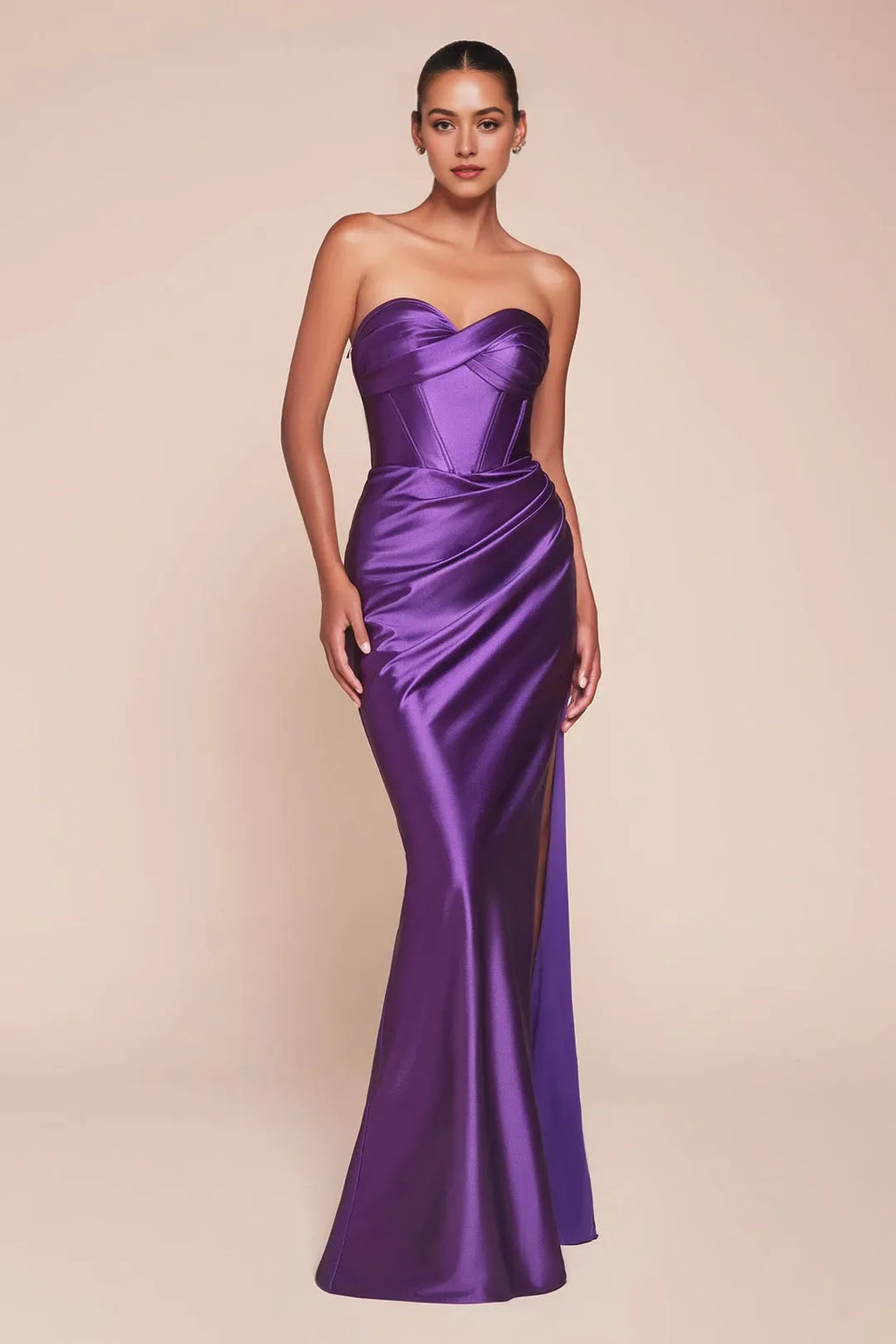 Green Emerald Strapless Prom Dress with Asymmetric Ruching and High Side Slit for Glamorous Evening Occasions