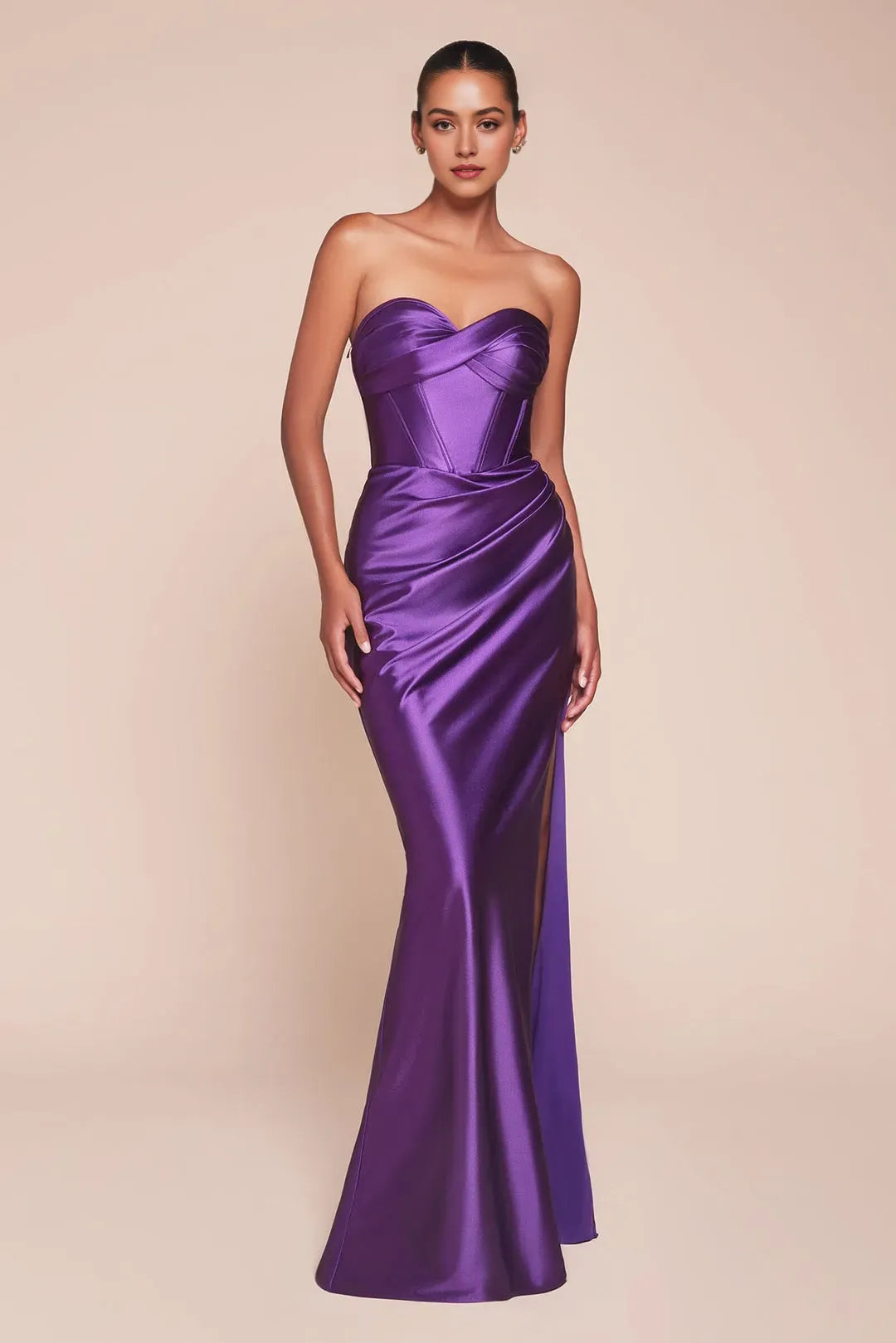 Green Emerald Strapless Prom Dress with Asymmetric Ruching and High Side Slit for Glamorous Evening Occasions