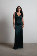 Emerald Mermaid Plunging V-Neck Tie-Shoulder Back Zip Floor-Length Prom Dresses
