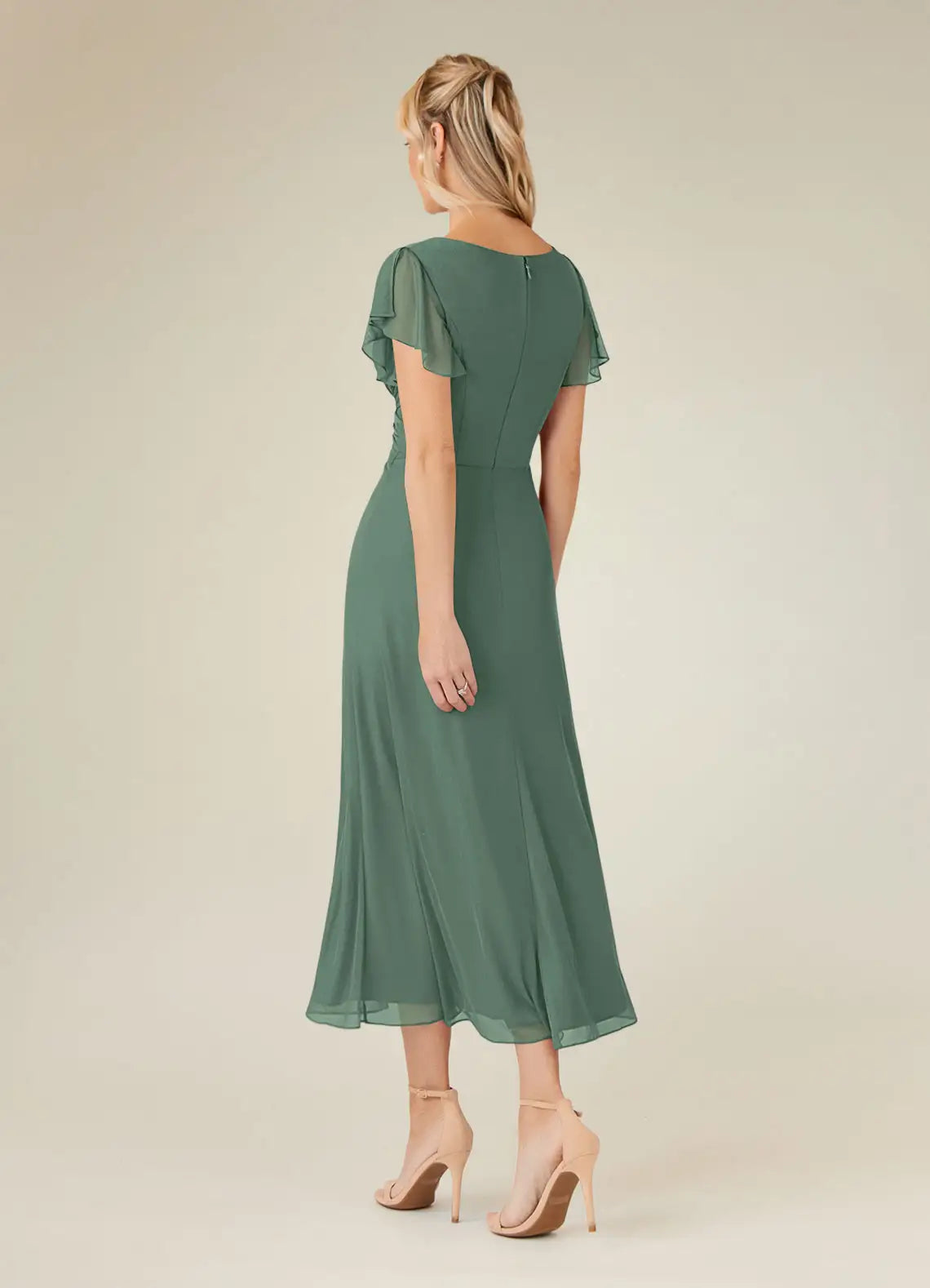 Eucalyptus A-Line short sleeves V-Neck Pleated Mother of the Bride Dresses for women