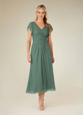 Eucalyptus A-Line short sleeves V-Neck Pleated Mother of the Bride Dresses for women