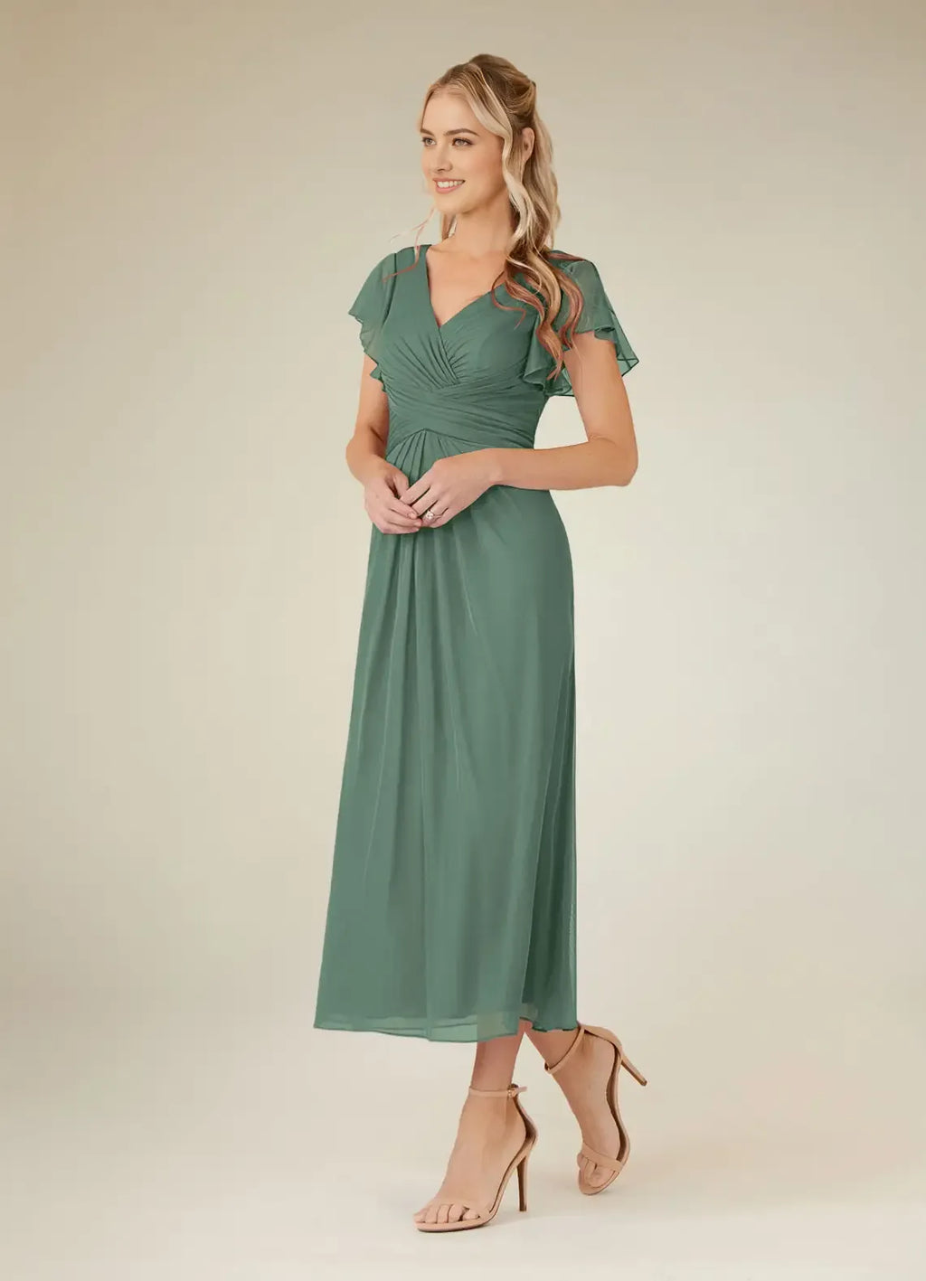 Eucalyptus A-Line short sleeves V-Neck Pleated Mother of the Bride Dresses for women