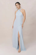 Stylish Refined Beautiful Timeless Elegant Light Blue A-Line Halter Sleeveless Bridesmaid Dress