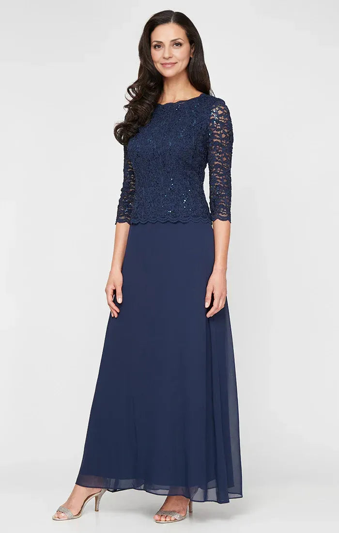 Elegant Navy Blue Sequin Long Sleeve Long Mother of the Bride Dress
