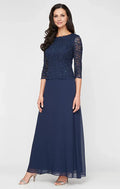 Elegant Navy Blue Sequin Long Sleeve Long Mother of the Bride Dress