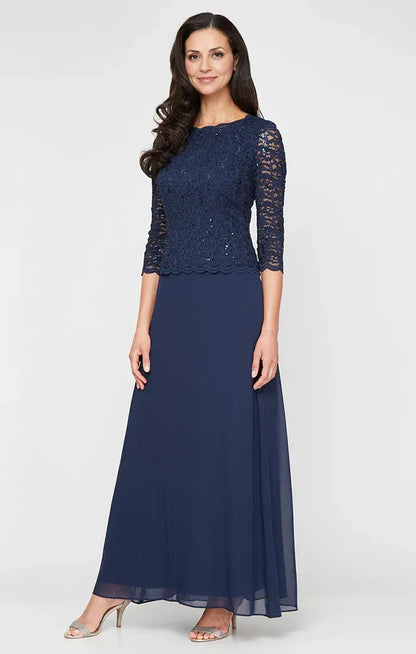 Elegant Navy Blue Sequin Long Sleeve Long Mother of the Bride Dress