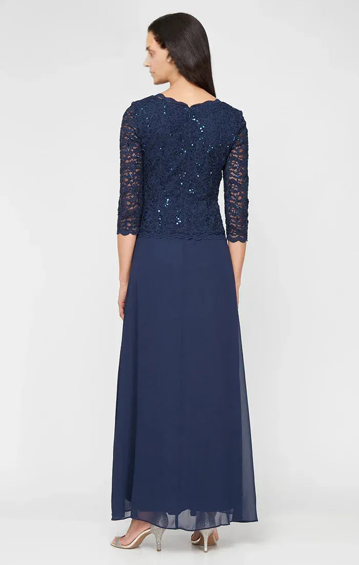 Elegant Navy Blue Sequin Long Sleeve Long Mother of the Bride Dress