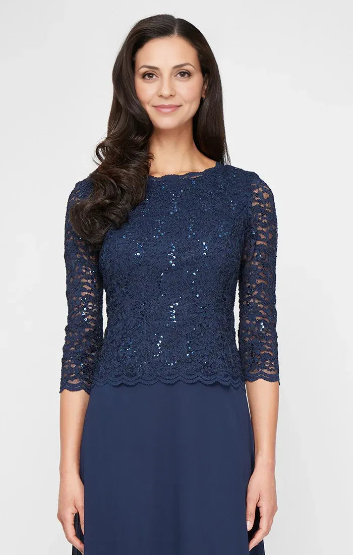 Elegant Navy Blue Sequin Long Sleeve Long Mother of the Bride Dress