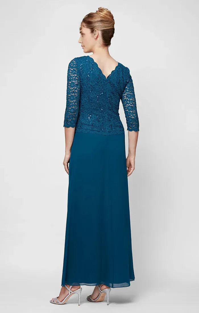 Elegant Navy Blue Sequin Long Sleeve Long Mother of the Bride Dress