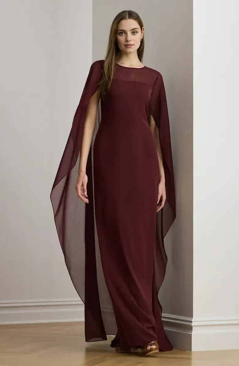 Special Occasion Sophisticated Graceful Elegant Burgundy Chiffon Scoop Neck Floor-Length Prom Dress