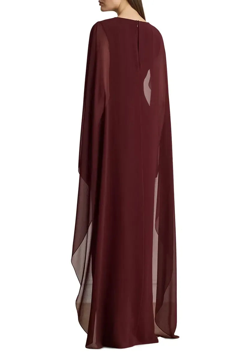 Special Occasion Sophisticated Graceful Elegant Burgundy Chiffon Scoop Neck Floor-Length Prom Dress