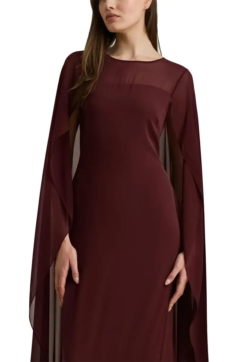Special Occasion Sophisticated Graceful Elegant Burgundy Chiffon Scoop Neck Floor-Length Prom Dress