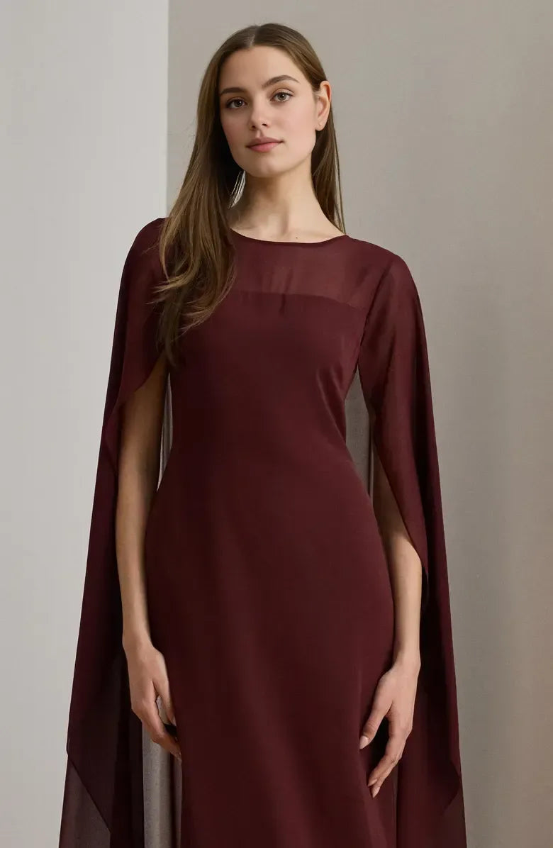 Special Occasion Sophisticated Graceful Elegant Burgundy Chiffon Scoop Neck Floor-Length Prom Dress