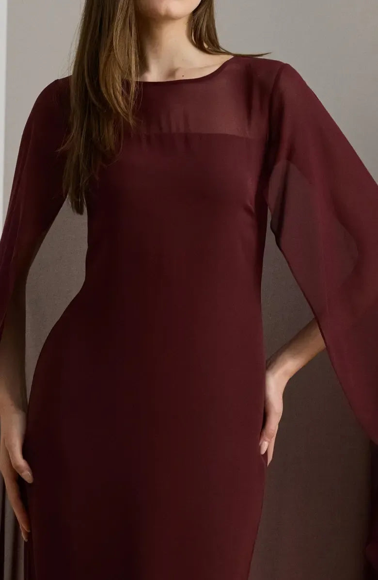 Special Occasion Sophisticated Graceful Elegant Burgundy Chiffon Scoop Neck Floor-Length Prom Dress