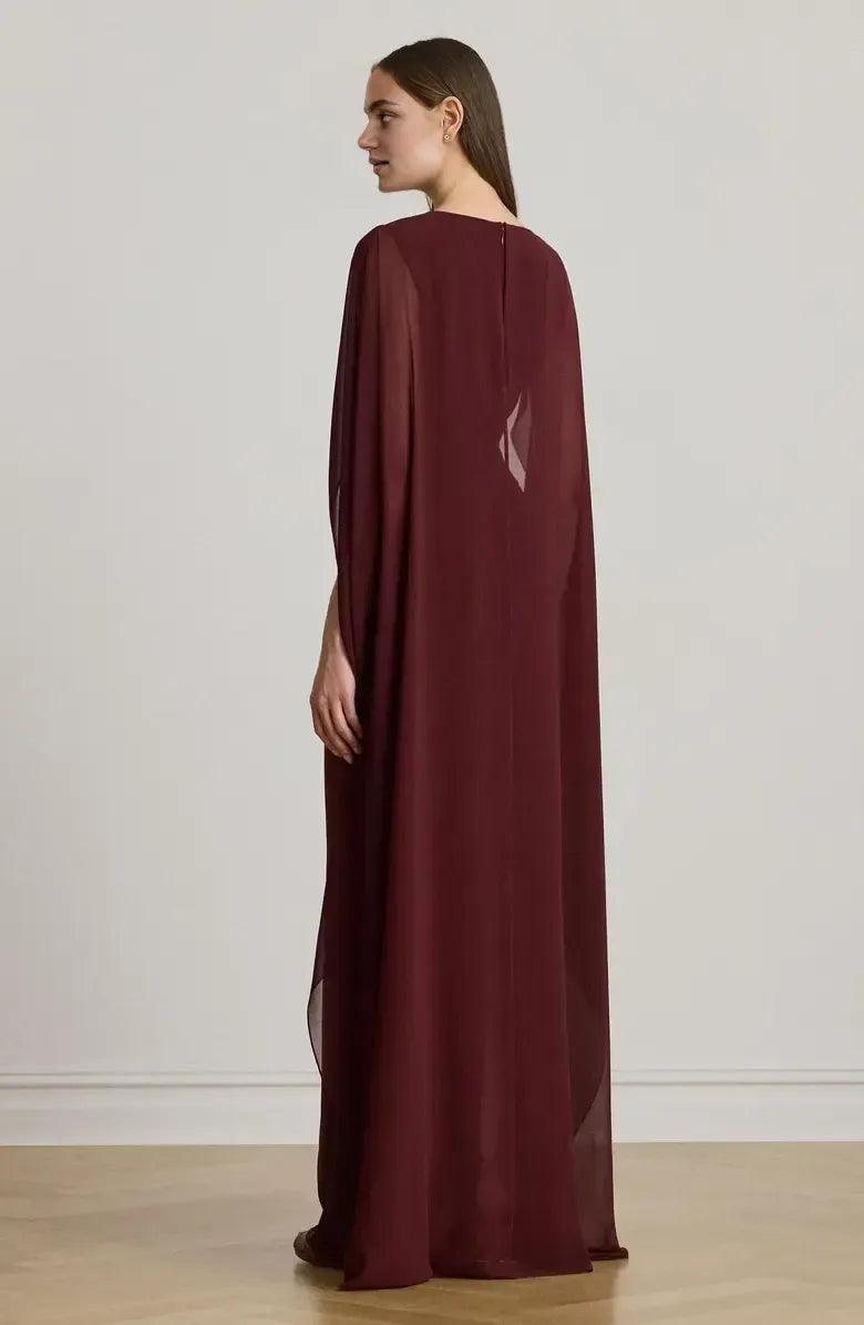 Special Occasion Sophisticated Graceful Elegant Burgundy Chiffon Scoop Neck Floor-Length Prom Dress