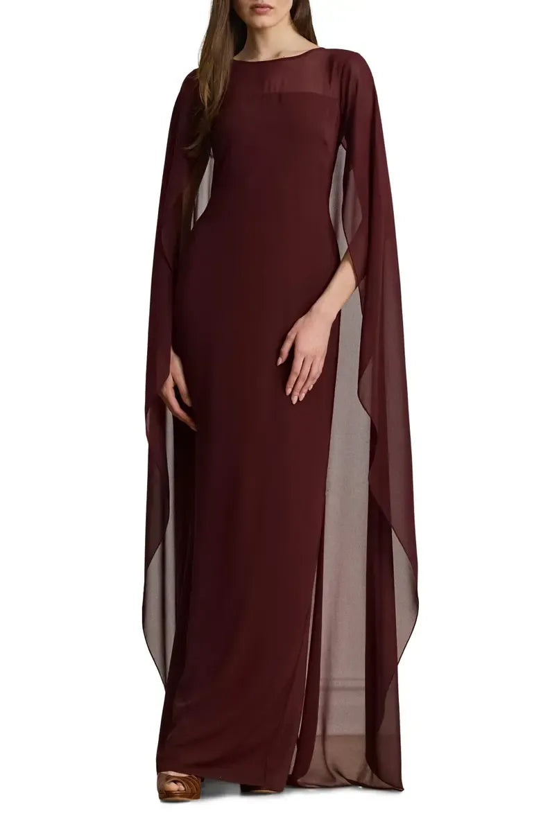 Special Occasion Sophisticated Graceful Elegant Burgundy Chiffon Scoop Neck Floor-Length Prom Dress