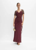 Graceful Stylish Refined Elegant Burgundy Chiffon V-Neck Short Sleeve Floor-Length Prom Dress