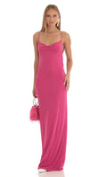 Fuchsia Cowl Neck Prom Dress with Spaghetti Straps Bodycon Fit Perfect for Glamorous