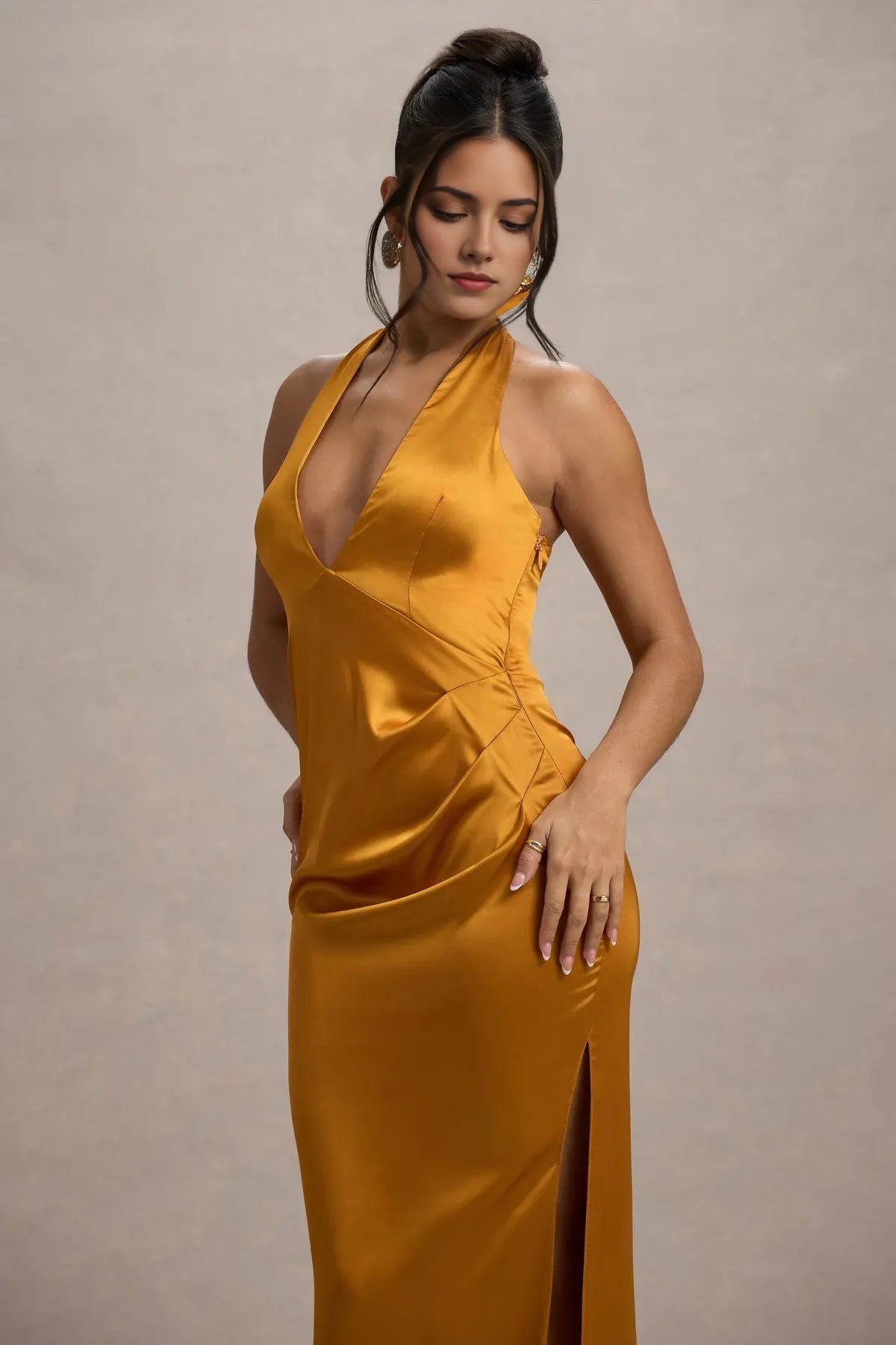 Brown Golden Halter Prom Dresses Perfect for Luxurious Ball Galas and Formal Soirées