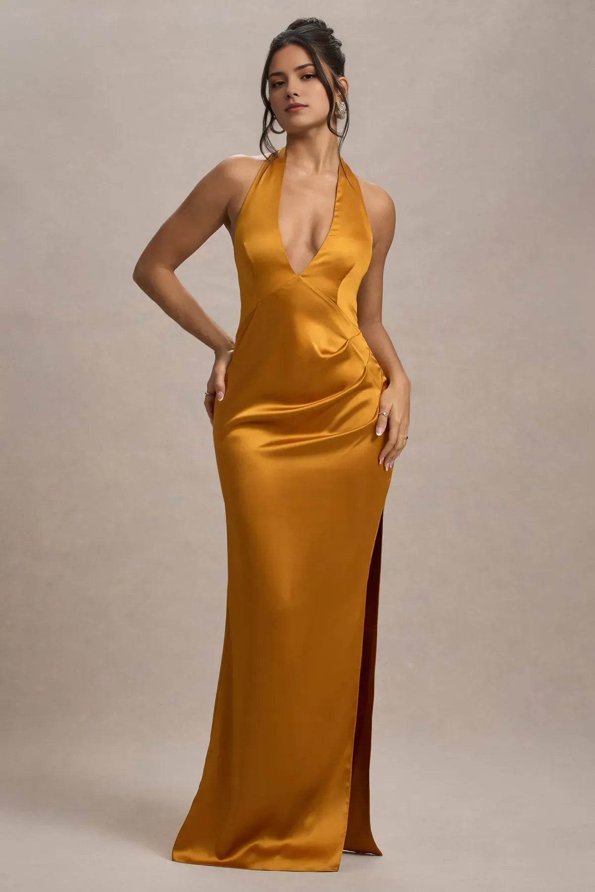 Brown Golden Halter Prom Dresses Perfect for Luxurious Ball Galas and Formal Soirées