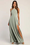 Green Halter Neck Prom Dresses with Side Slit Perfect for Proms Balls and Formal Occasions Flowy Fabric