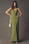 Green Mermaid Square-Neck Wide-Strap Back Zip Floor-Length Prom Dress Hot sale