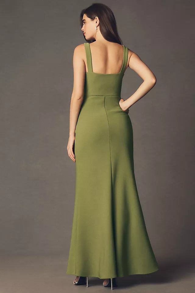 Green Mermaid Square-Neck Wide-Strap Back Zip Floor-Length Prom Dress Hot sale