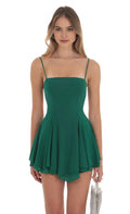 Green Spaghetti Strap Homecoming Dress Square Neck Asymmetric Skirt Perfect for Teen School Dances and Memorable Campus Celebrations