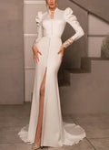 High Neck Long Sleeves Back Wedding Dresses