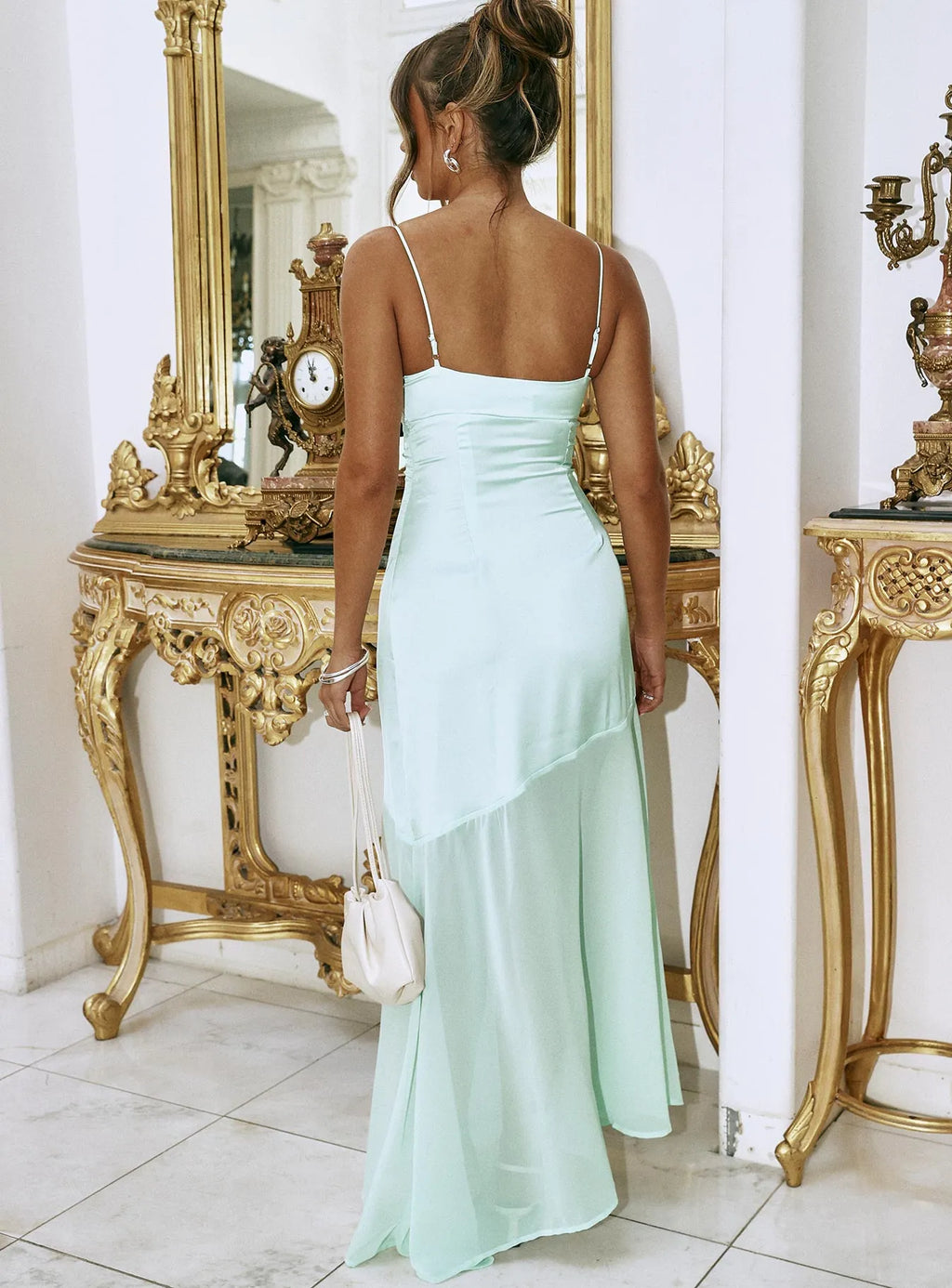 Blue Ice Sheath Sweetheart Spaghetti-Strap Asymmetrical-Floor-Length Prom Dress