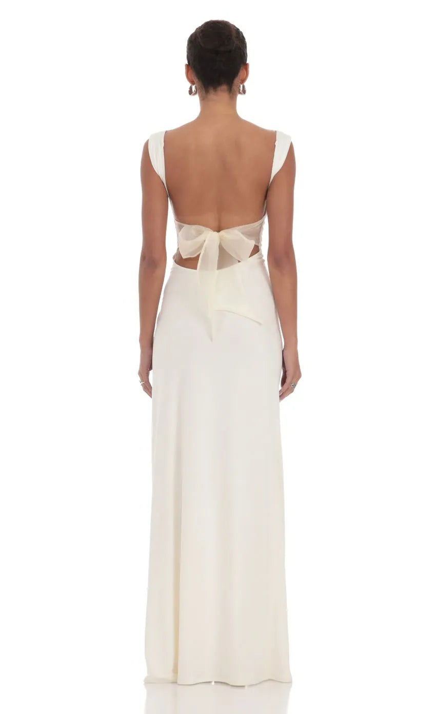 Ivory Ruched Prom Dress with Square Neckline and High Side Slit Perfect for Formal Evening Galas