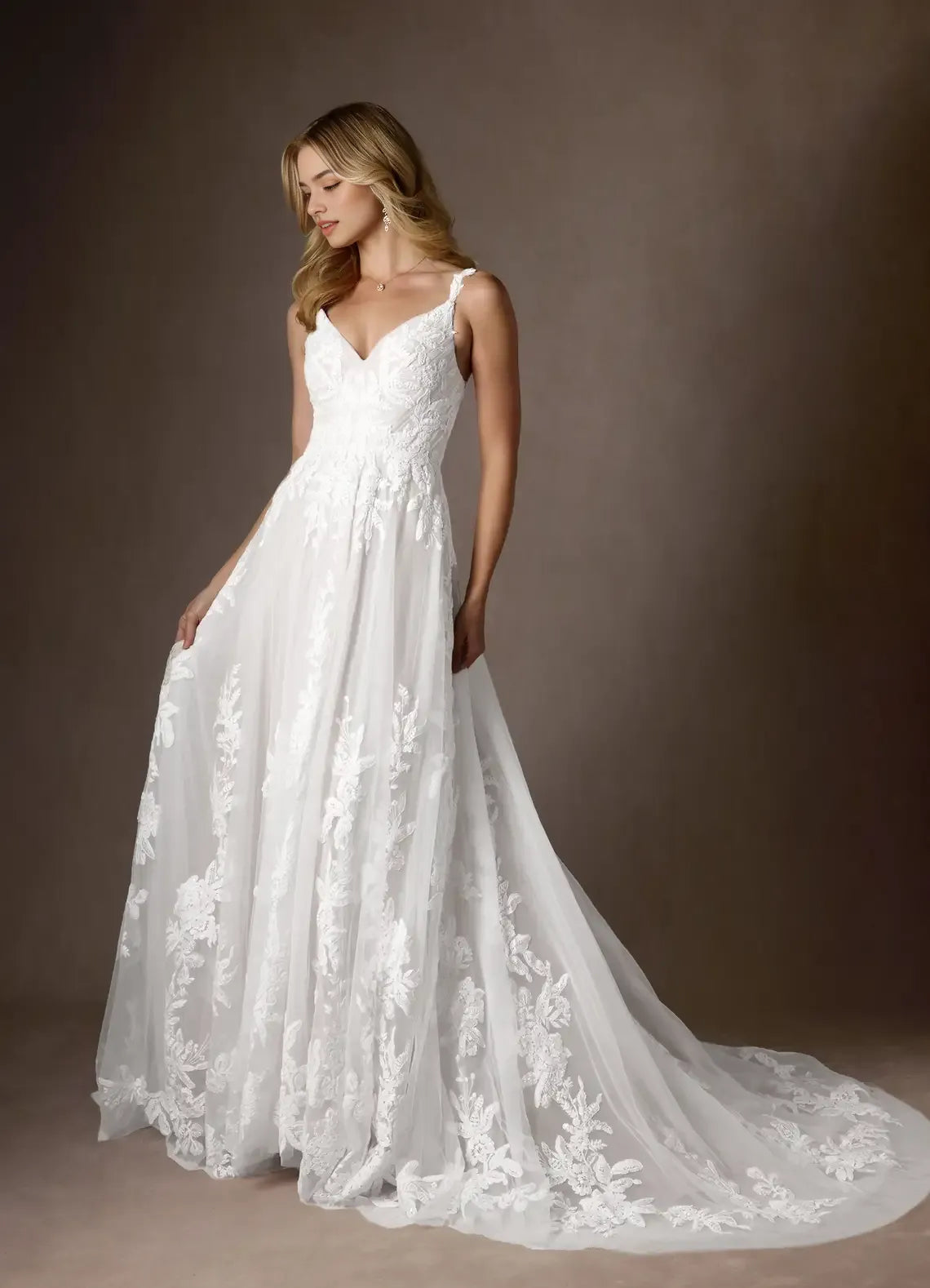 A-Line V-Neck Sequins Wedding Dresses Spaghetti Straps Neckline Sheer Overlay Train deal for Formal Wedding Ceremonies