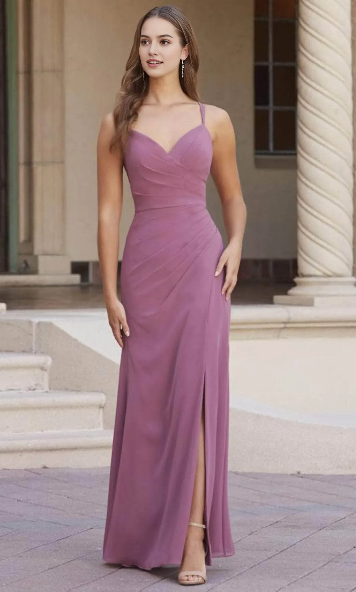 Elegant Red Slit A-Line Classic-Neck Sleeveless Classic-Back Floor-Length Evening Dress