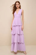 Lavender Tiered Evening Dresses with Plunging V - Neckline Perfect for women Galas
