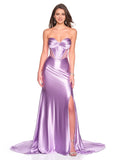 Lavender Mermaid Sweetheart-Neck Strapless Lace-Up Back Floor-Length Prom Dresses with Slit