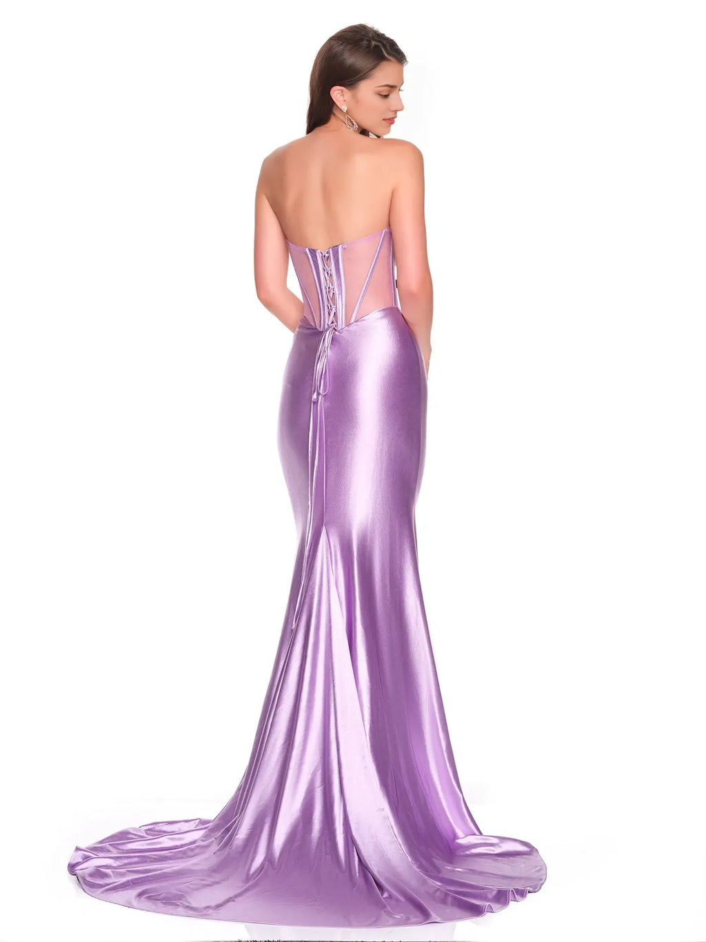Lavender Mermaid Sweetheart-Neck Strapless Lace-Up Back Floor-Length Prom Dresses with Slit