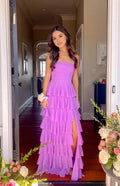 Lavender Prom Dress Strapless Tiered Ruffle Maxi Skirt Side Slit for a Sophisticated Glam Appeal