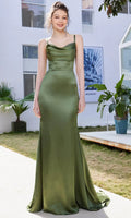 Lavender Evening Dresses featuring Spaghetti Straps Cowl Neck Detai and Mermaid Fit