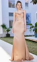 Lavender Mermaid Evening Gown with Cowl Neckline Spaghetti Straps and Subtle Train Ideal for Formal Galas Prom Nights and Sophisticated